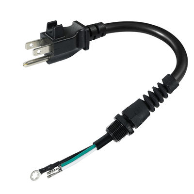 Cabo de extensão de extremidade aberta 3P, plugue NEMA 5-15P para fio desencapado, cabo de alimentação 14AWG com clipe de alívio de tensão, uso interno/externo