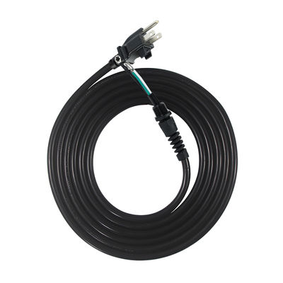 Cabo de extensão de extremidade aberta 3P, plugue NEMA 5-15P para fio desencapado, cabo de alimentação 14AWG com clipe de alívio de tensão, uso interno/externo
