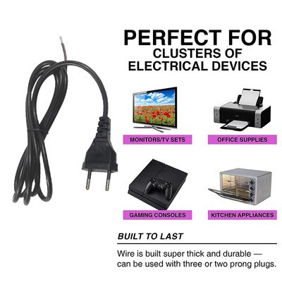 1.8M EU 2Pin Plug Power Cord 250V 10A Cabo de PVC