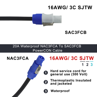 PowerCON 3-Pin Locking AC Power Cord para iluminação de palco
