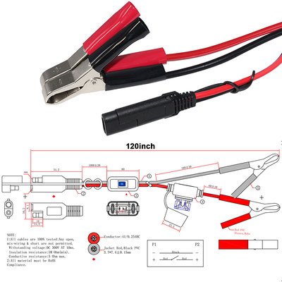 SAE para Alligator Clip Battery Cable com fusível e interruptor em linha - 12V Power Extension Lead para Solar, Automotive, DIY