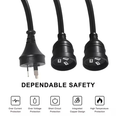Conexão AU para 2 x cabo de extensão do Socket Splitter AUS - cabo de alimentação de 3 pines australiano