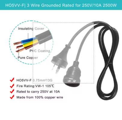 AU Plug to Female AUS Socket Extension Power Cord - Australian 3-Pin Mains Cable, 240V 10A/15A