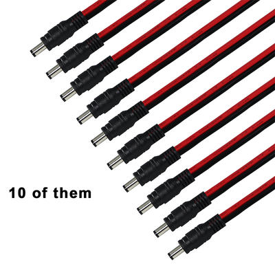 Cabo de alimentação DC Macho para Fio Estanhado, 5,5x2,1mm ou 5,5x2,5mm, Cabo adaptador de alimentação DC 12V para CFTV, LED, DIY