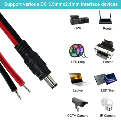 Cabo de alimentação DC Macho para Fio Estanhado, 5,5x2,1mm ou 5,5x2,5mm, Cabo adaptador de alimentação DC 12V para CFTV, LED, DIY