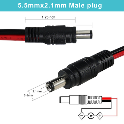 Cabo de alimentação DC Macho para Fio Estanhado, 5,5x2,1mm ou 5,5x2,5mm, Cabo adaptador de alimentação DC 12V para CFTV, LED, DIY