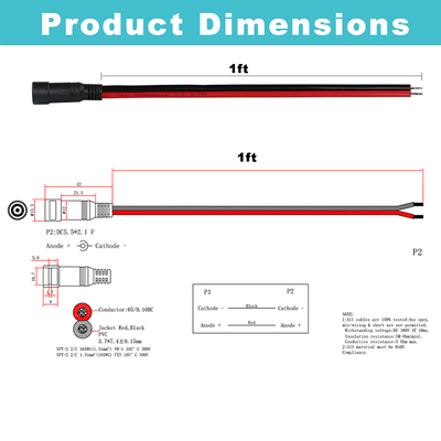 Cabo de alimentação DC Macho para Fio Estanhado, 5,5x2,1mm ou 5,5x2,5mm, Cabo adaptador de alimentação DC 12V para CFTV, LED, DIY