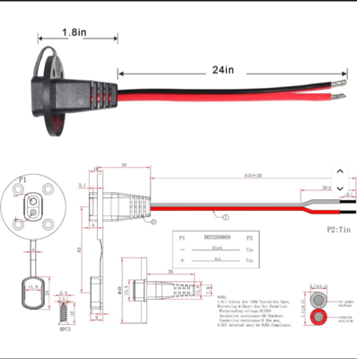 Porta lateral do soquete SAE com tampa de poeira e parafusos de montagem, conector de montagem em painel para carregamento solar, motocicleta, bateria
