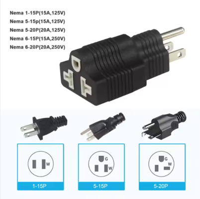NEMA 5-15P a 5-15R Adaptador de tomada de tomada de ângulo direito 15A 125V
