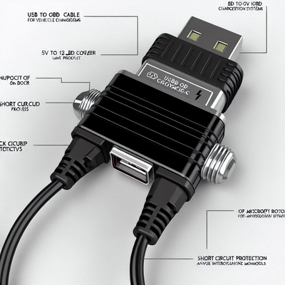 Cabo Booster USB OBD de 5V para 12V com Proteção contra Curto-Circuito