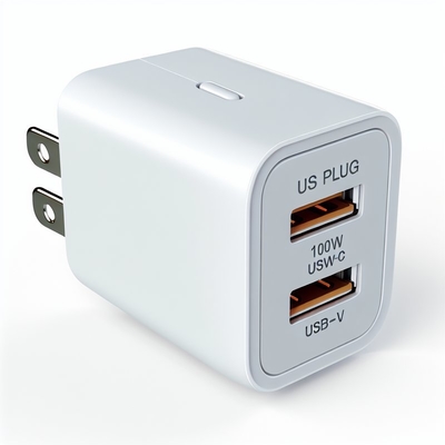 Carregador de parede GaN 100W com USB-C duplo e USB-A, plugue dos EUA