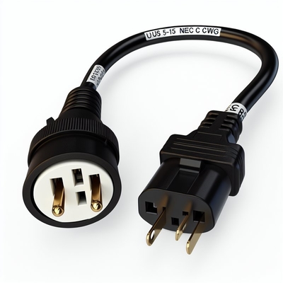 Cabo de alimentação CA NEMA 5-15 para IEC C15 16AWG-18AWG para computadores