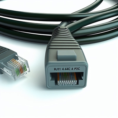 Cabo de telefone RJ11 preto de 25 pés 4P4C 4P2C Cabo de extensão