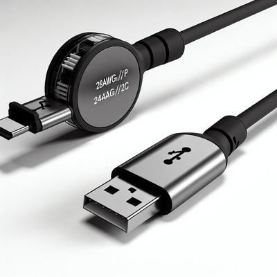 Cabo retrátil USB Tipo C de carregamento rápido 28AWG 1P 24AWG 2C