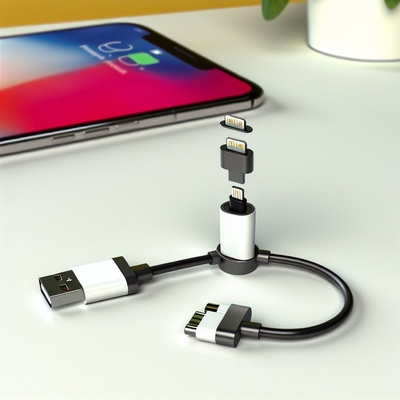 Cabo USB Magnético 3 em 1 Trançado em Nylon Micro Tipo C 8 Pinos