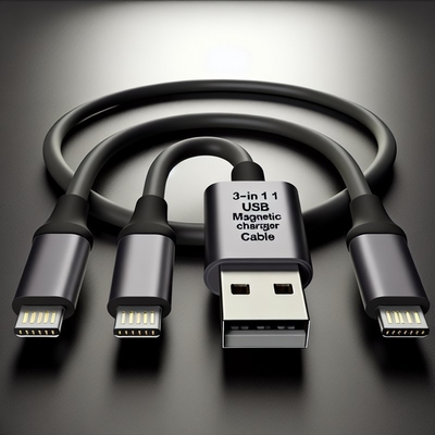 Cabo USB Magnético 3 em 1 Trançado em Nylon Micro Tipo C 8 Pinos