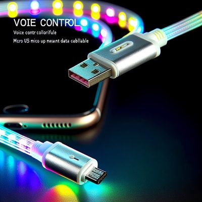 Controle de voz LED cabo de carregamento USB tipo-C com luz colorida