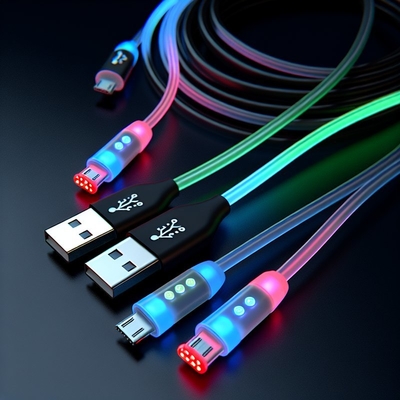 Controle de voz LED cabo de carregamento USB tipo-C com luz colorida