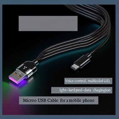 Controle de voz LED cabo de carregamento USB tipo-C com luz colorida