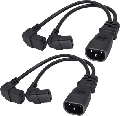 Cable de divisão de energia C14 para C13 duplo 16AWG 10A 250V ângulo reto