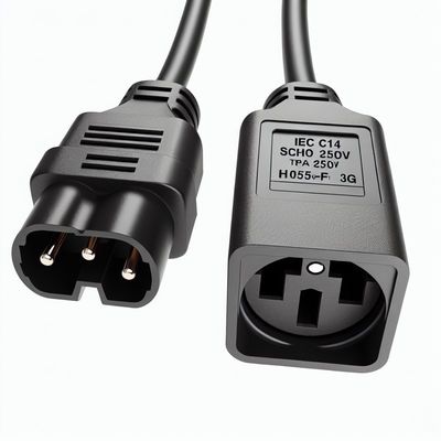 IEC C14 para Schuko Female Adaptador de Energia Cable 10A 250V H05VV-F 3G