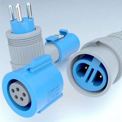 Conector de cabo Powercon bloqueável 20A 250V Azul Entrada Cinza Saída