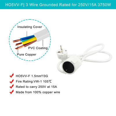 Cabo de alimentação Schuko CEE 7 Macho para Fêmea EU 16A 250V