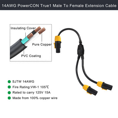 Cable PowerCON Y-Splitter Homem para 2 Mulher 12AWG 20A 125V