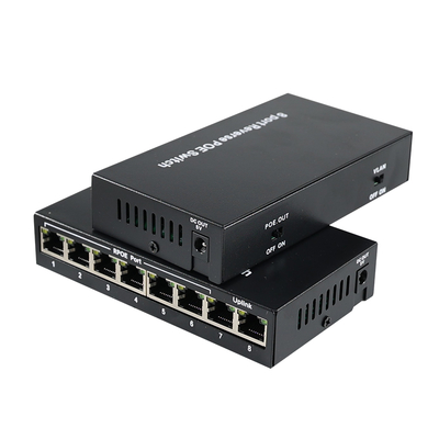 Interruptor PoE reverso de 8 portas com saída de corrente contínua de 12 V para câmaras IP