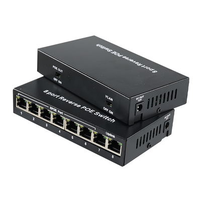 Interruptor PoE reverso de 8 portas com saída de corrente contínua de 12 V para câmaras IP
