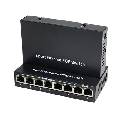 Interruptor PoE reverso de 8 portas com saída de corrente contínua de 12 V para câmaras IP