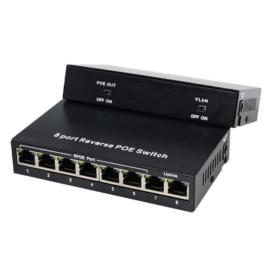 Interruptor PoE reverso de 8 portas com saída de corrente contínua de 12 V para câmaras IP