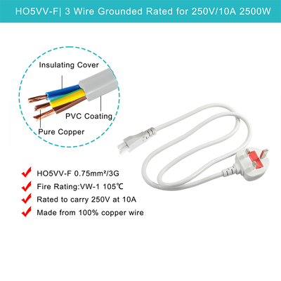 Cable de energia C5 para Gray UK 1.5M 3-Prong Cloverleaf Cable 250V 2.5A