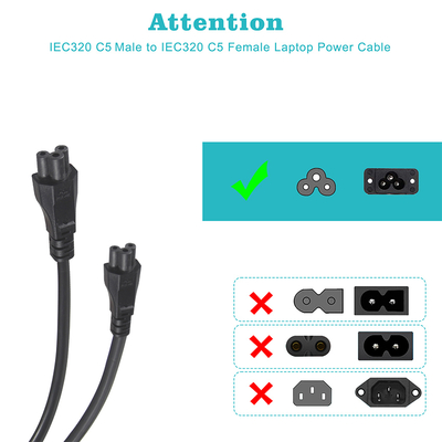 Cabo de alimentação EU Schuko para C5 3 fios 1,5M 250V para adaptador de laptop