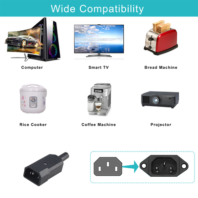 Adaptador de energia IEC C14 para C5 preto ABS Plug Converter