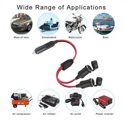 Adaptador de Cabo de Extensão Divisor de Soquete Duplo de Isqueiro de Carro de 12V para Fonte de Alimentação CC GPS Câmera de Painel Tablet