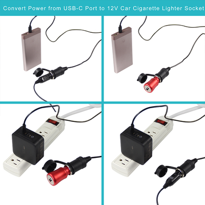 12V Car Cigarette Lighter Socket para USB-C Power Adapter Converter DC Outlet Plug com Port Tipo-C para Telefone Tablet GPS Dash Cam