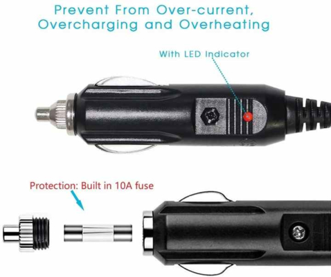 Cabo de alimentação para diagnóstico OBD2 de isqueiro de carro de 12V com fusível para scanner automotivo, leitor de código e ECU