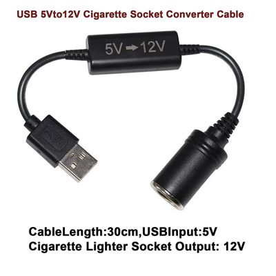 Adaptador USB de 5V para 12V Cabo Conversor Step up com Soquete de Isqueiro Booster para Carro DVR GPS Câmera Roteador Ventilador LED