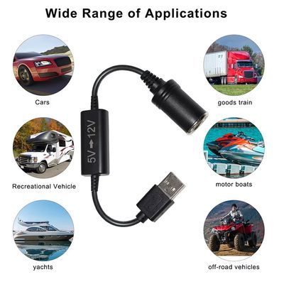 Adaptador USB de 5V para 12V Cabo Conversor Step up com Soquete de Isqueiro Booster para Carro DVR GPS Câmera Roteador Ventilador LED