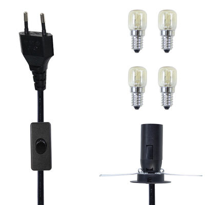 Cabo elétrico para porta de lâmpada E12 preto EU 2 Pin Cordão de alimentação da lâmpada de sal com 303 interruptor de ligação/desligação