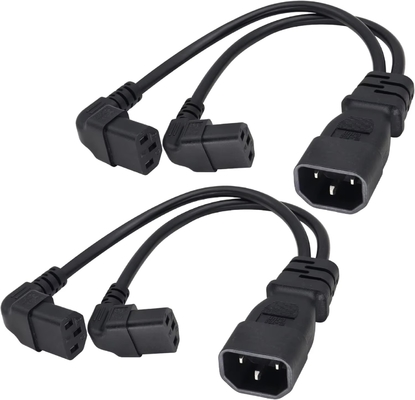 Cable de divisão de energia C14 para C13 duplo 16AWG 10A 250V ângulo reto