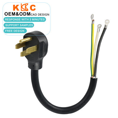 Cabo pigtail curto de 0,5m 3 núcleos 6AWG 50A 125/250V NEMA 14-50P para terminais de anel com plugue moldado e alívio de tensão reforçado